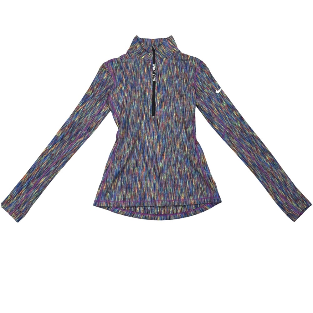 Nike Pro Hyperwarm Womens Small Quarter Zip Space Dye Multi Color Thumbhole Top